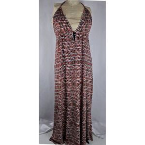 Elan Beach‎ Halter Maxi Dress Geometric Print Casual Sundress  L Regency Coverup